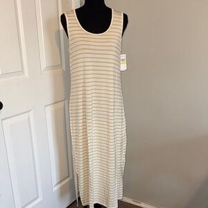 Jantzen Cream and Yellow Stripe Sleeveless Maxi Dress NWT